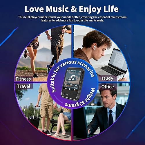 Miniatura 6 de Reproductor de MP3 con Bluetooth, mini reproductor de MP3 con altavoz, ranura para tarjeta micro SD integrada, reproductor de música portátil con