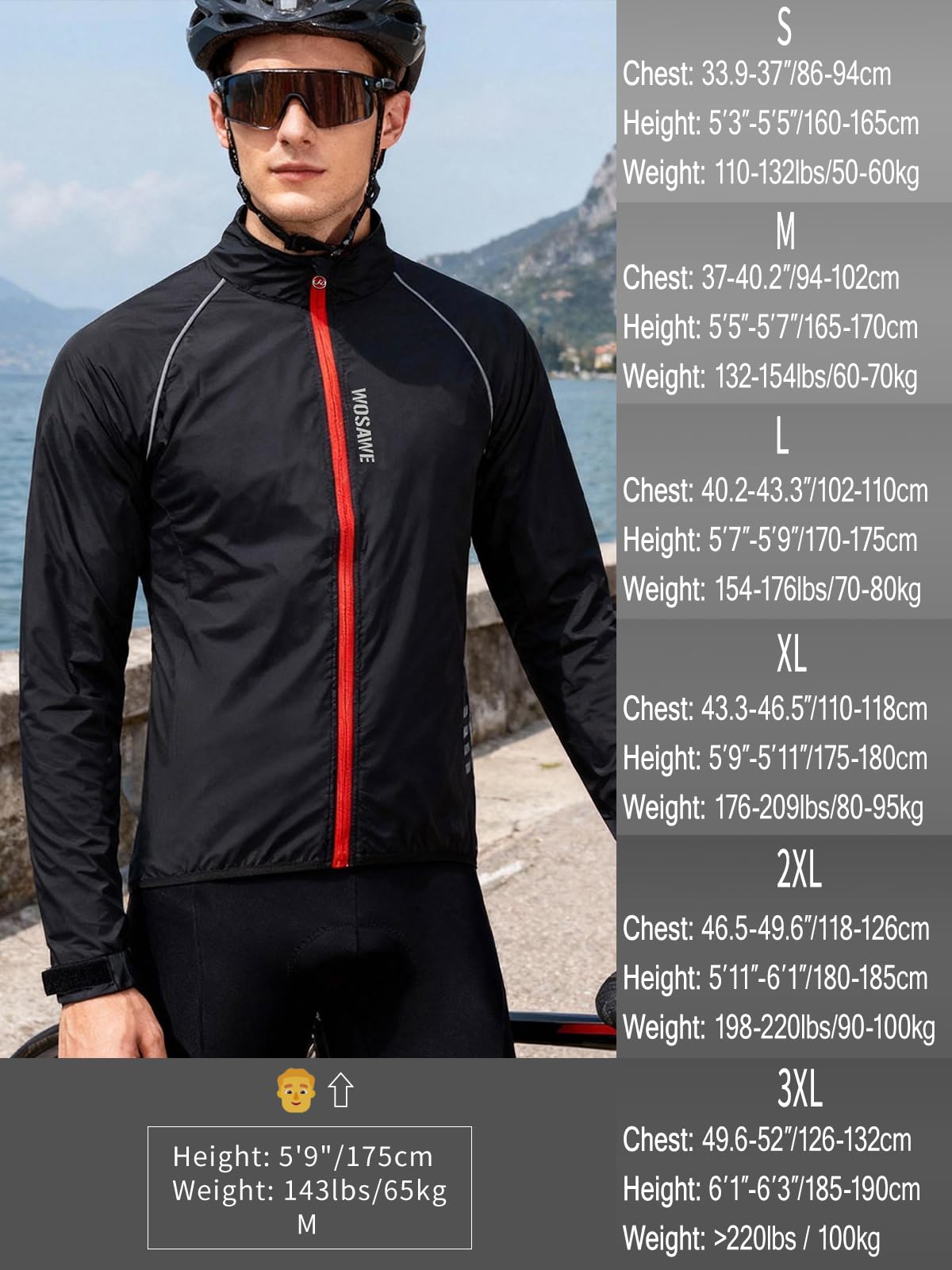 WOSAWE Veste de Cyclisme Ultralégère Respirante Coupe-vent avec Bande Réfléchissante