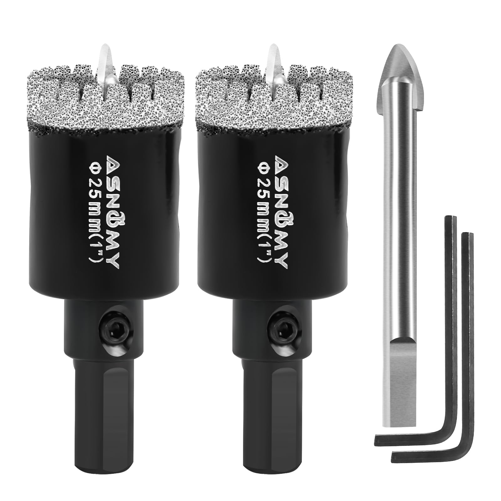 2Pcs 1 Inch Diamond Hole Saw with Pilot Drill Bit, 1" Serrated Brazing Tile Hole Saw Diamond Core Drill Bits with Guiding Bit for Ceramic Porcelain