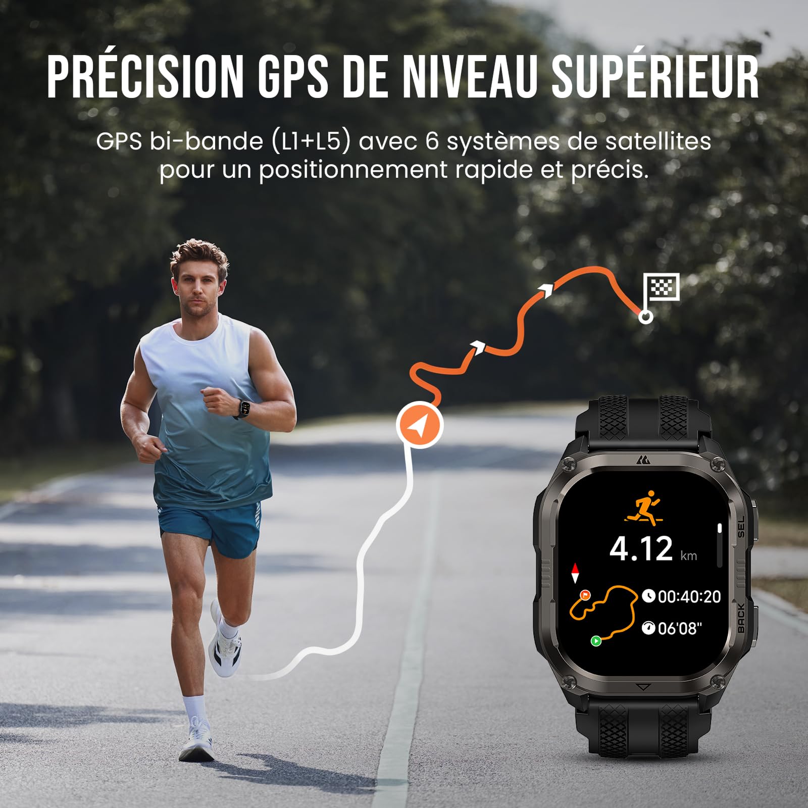 KOSPET Pulse 2 Montre Connectée Homme, GPS, Lampe Torche LED, Talkie Walkie | 1,96'' AMOLED, Rugged Lunette en Alliage, 5 ATM/IP69, Militaire, Moniteur de Fréquence Cardiaque/Sommeil, 450mAh, Android/iOS