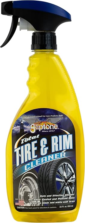 Gliptone Total Tire and Rim Cleaner Spray, 22 Fl Oz | Safe for Clear-Coated & Painted Rims, Black & White Wall Tires, Spray-On, Hose-Off, Preps Tires for Shine