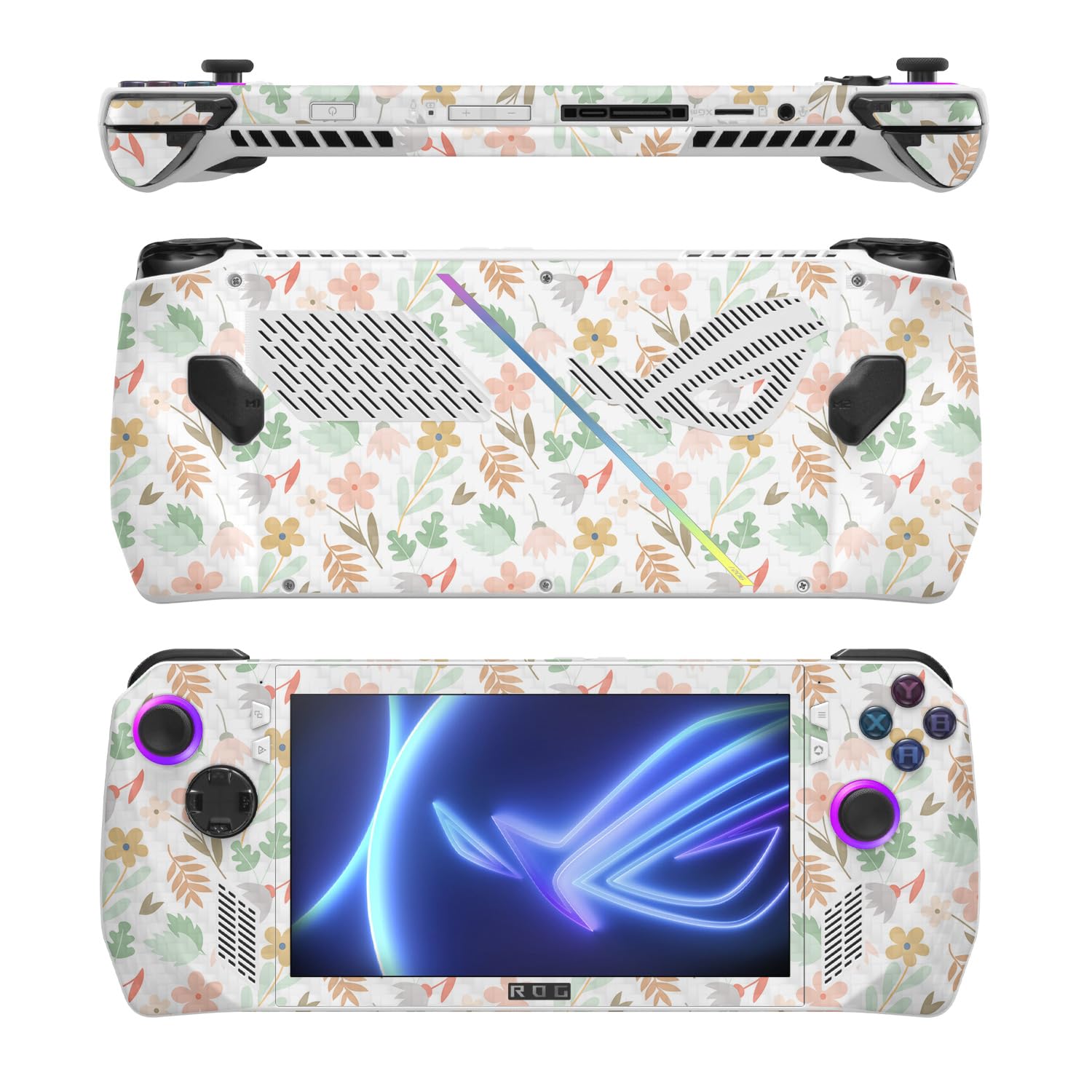 MightySkins Carbon Fiber Skin Compatible with Asus ROG Ally - Neutral Flowers | Protective, Durable Textured Carbon Fiber Finish | Easy to Apply