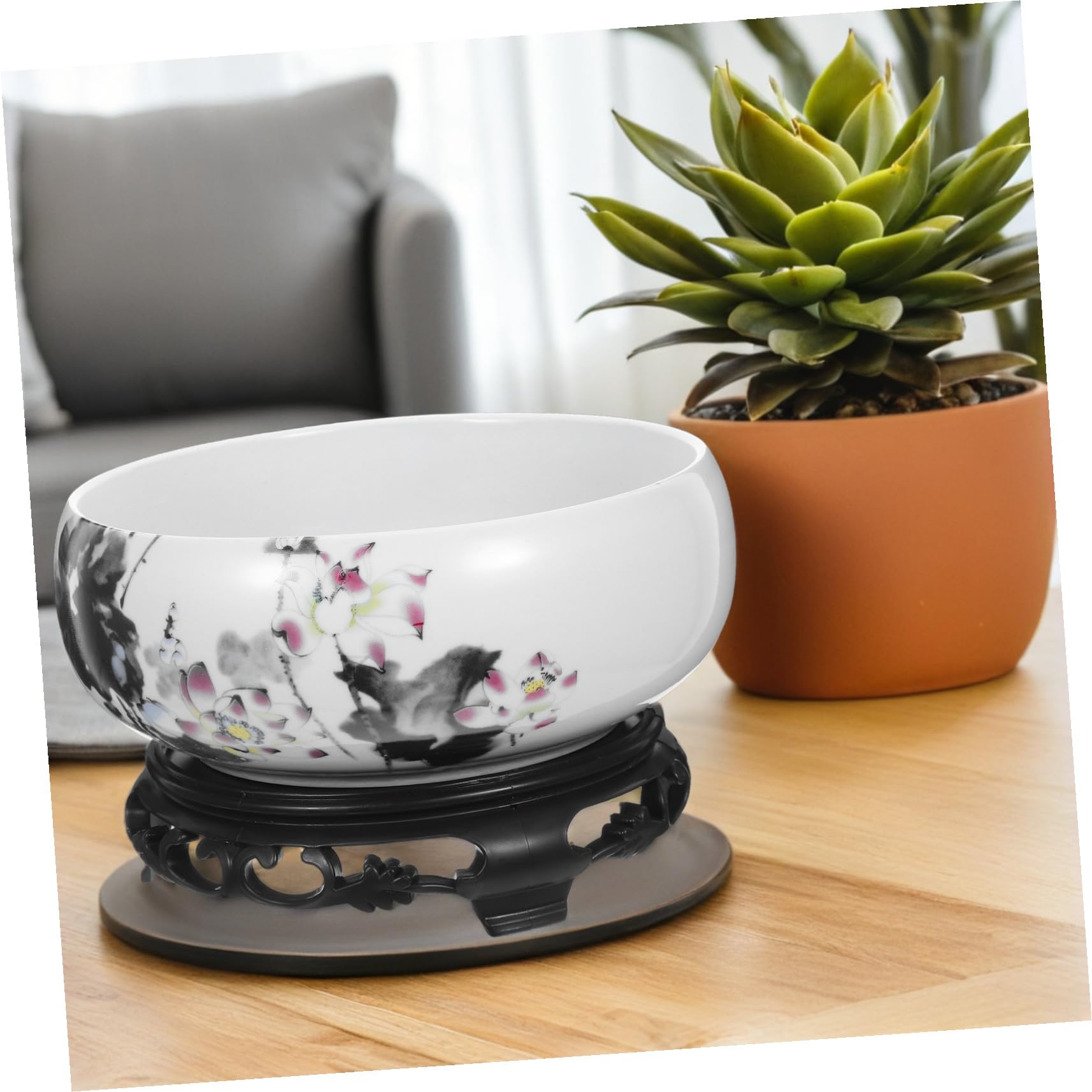 DOITOOL Keramik Hydroponik Blumentopf Rund mit Sockel Lotuspflanzschale ohne Wasserfester Übertopf für Wasserlilien Pothos und Hydrokultur Dekorativer Pflanzkübel für Innenbereiche