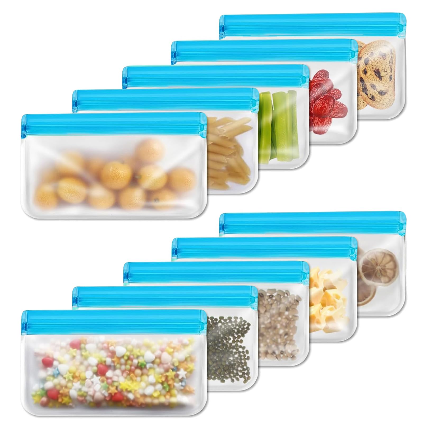 SHUCHUANG 10 Pack Reusable Snack Bags, Extra Thick BPA Free, Dishwasher Freezer Safe Food Storage Bags for Lunch, Snacks Home Organization (Blue, 10 Pack Snack Bags)