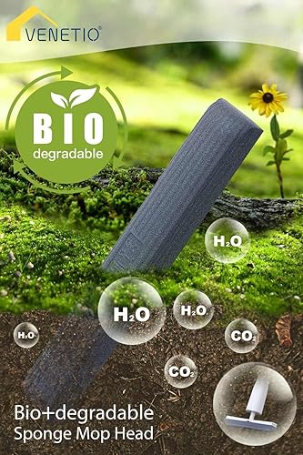 Miniatura 8 de VENETIO Trapeador de esponja para limpieza de suelos con 3 cabezales de mopa de poliuretano biodegradables siempre suaves, fácil de limpiar, polvo