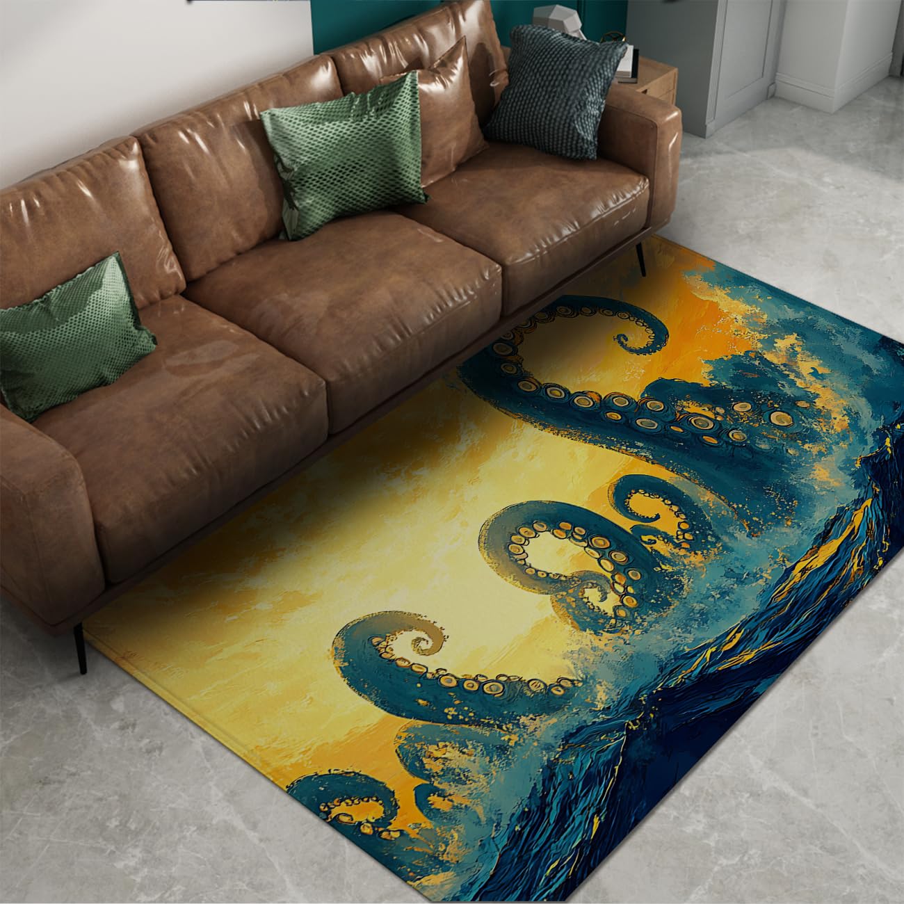 Fantastyczna sztuka dywaniki gigantyczne głębokowodne macki ośmiornica wzór antypoślizgowa niski włos dywan do salonu sypialni pokój zabaw 150x240cm