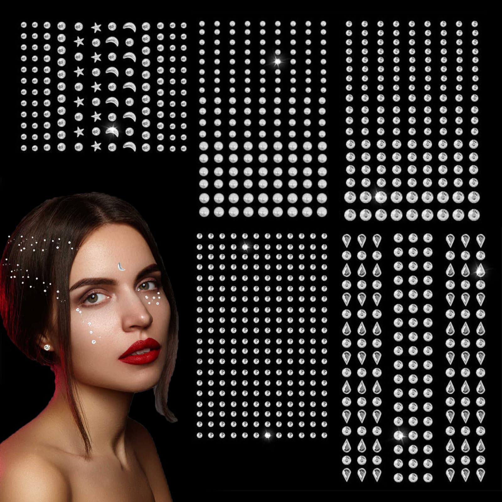 847 Piezas Diamantes Para La Cara Pegatinas Gemas, Autoadhesivas Diamantes Pegatinas Cara Brillantes Con Pinzas, Para Uñas Faciales Ojos Festivales Bodas Diy Decoraciones.Cuerpo.