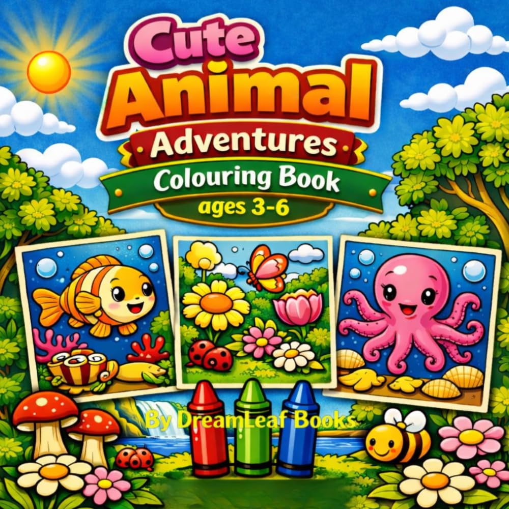 Cute Animal Adventures Coloring Book 20 Pages + 10 Activity Pages