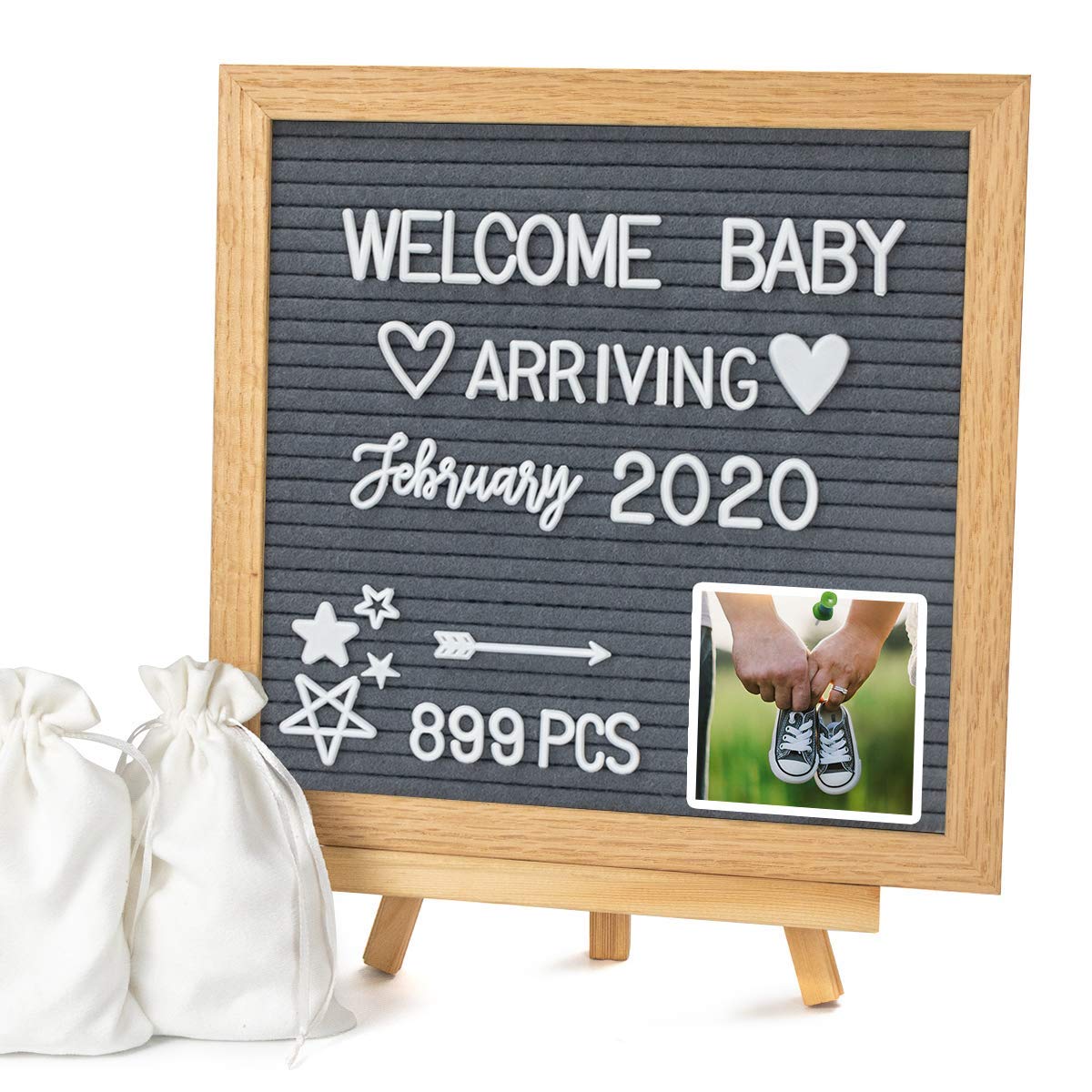 YRYM HT Double Sided Felt Letter Board - 10" x 10" Rustic Wood Frame Message Board with Changeable Letter Boards, Includes 889 White Plastic Letters