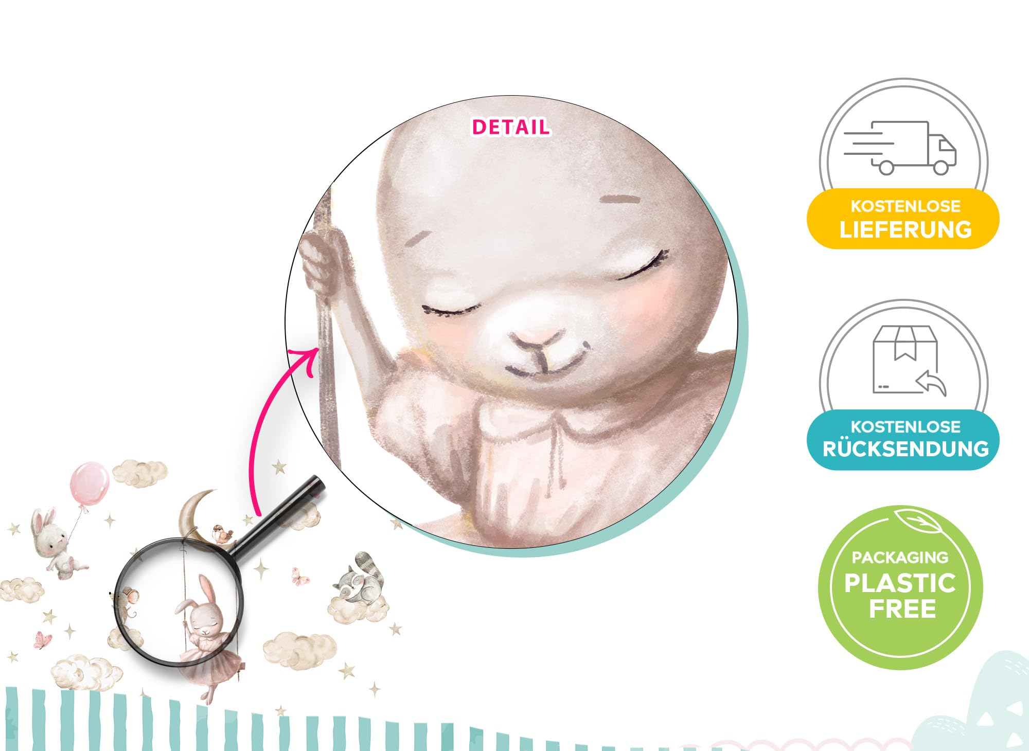 Wandtattoo Hase Aquarell Wandsticker für Babyzimmer Tiere Luftballon Wandaufkleber Mädchen Kinderzimmer Wanddeko Spielzimmer DK1127-04