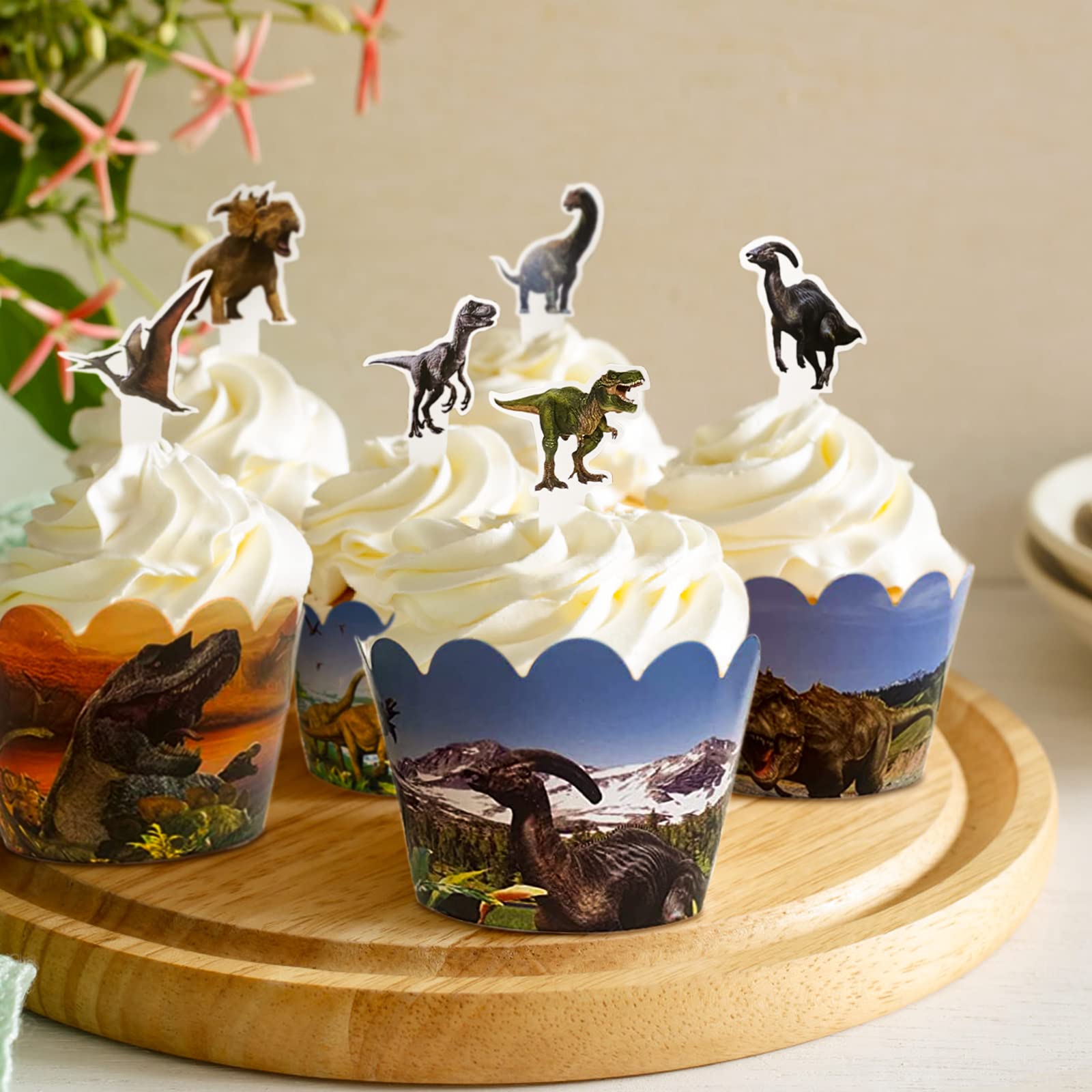 42 Topper Per Cupcake A Tema Dinosauro – Decorazioni In Carta Per Torte E Muffin, Ideali Per Compleanni E Feste A Tema Per Bambini