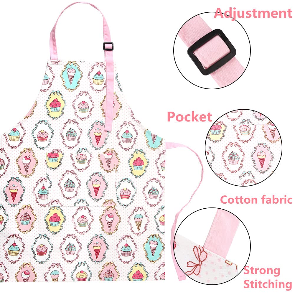 Juego de delantal y sombrero de chef para niños, delantales de algodón para niños con bolsillo, para niñas y niños