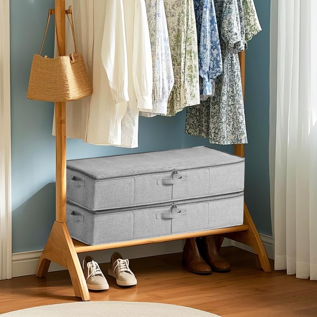 Opbergdoos Voor Onder Het Bed, Met Deksel, 2 Stuks, Met Deksel 2 Stuks Met Deksel 50 L Zwart Onderbedcommode Met 2 Partities En Handgreep Opvouwbare Onderbedbox Voor Dekbedden Dekens Kleding Speelgoed