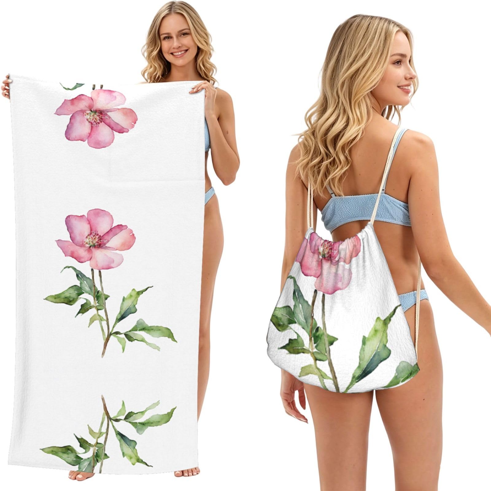 EZDLOWVBA Peony Print Beach Towel Backpack 2 In 1 Summer Large Lightweight Beach Towel - Multifunctional Ship Pattern Towel Bag For Storage,Sport