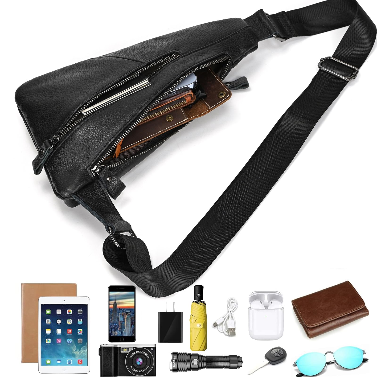 Borsello Uomo Tracolla Pelle Monospalla Antifurto Borsa a Tracolla a Triangolo Sling Bag business crossbody Casual Borsa a Spalla leggera per Viaggi Ciclismo