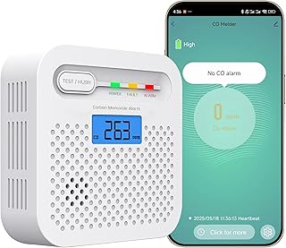 Czujnik tlenku węgla, detektor tlenku węgla z baterią 10-letnią, 10-letnim czujnikiem, wyświetlacz LCD, alarm 85 dB, certyfikat EN 50291, 1 opakowanie (CO Detector 1PCS)