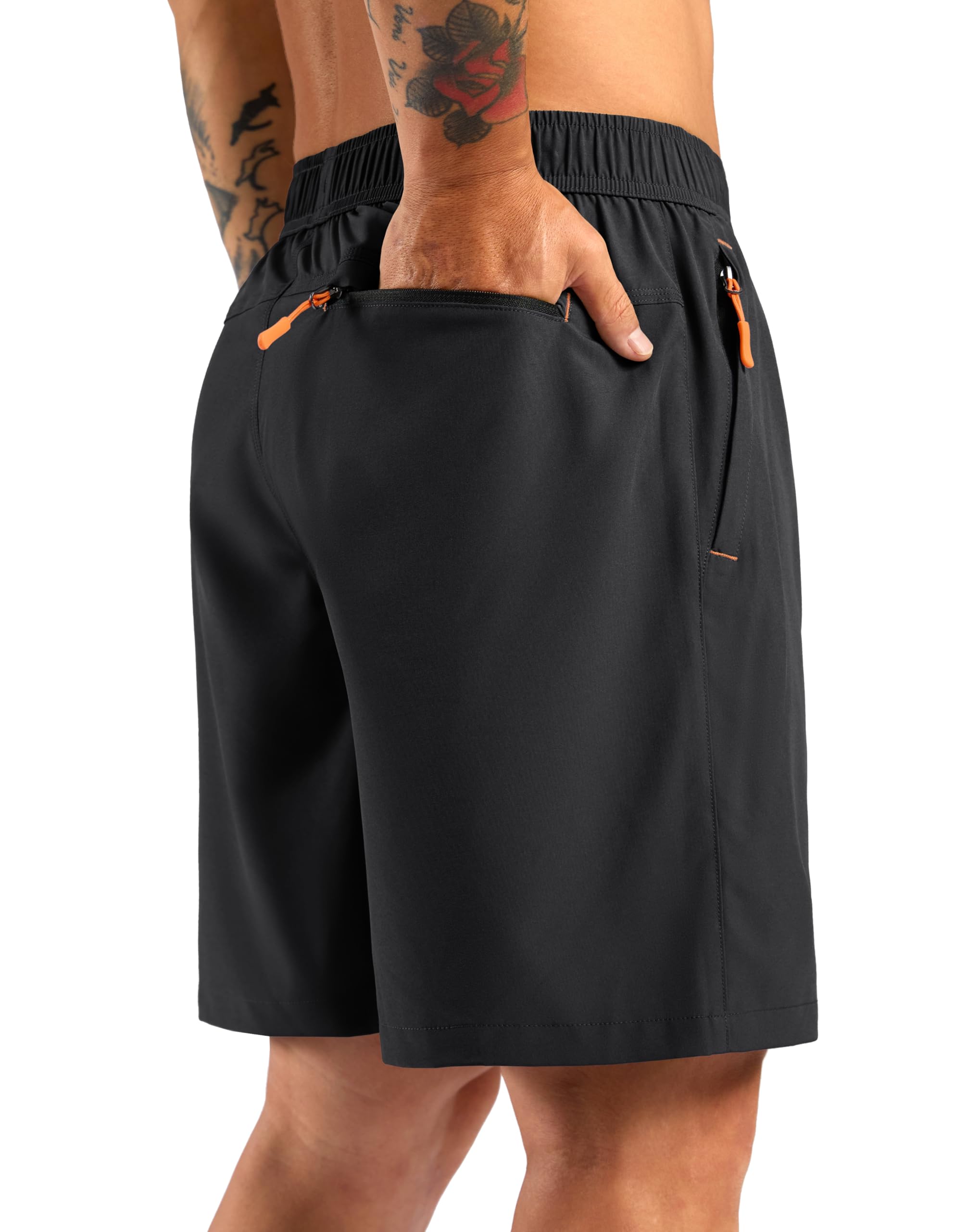 Pudolla Mens Athletic Hiking Shorts Lightweight Workout Gym Shorts for Men Outdoor Casual Travel with 3 Zipper Pockets