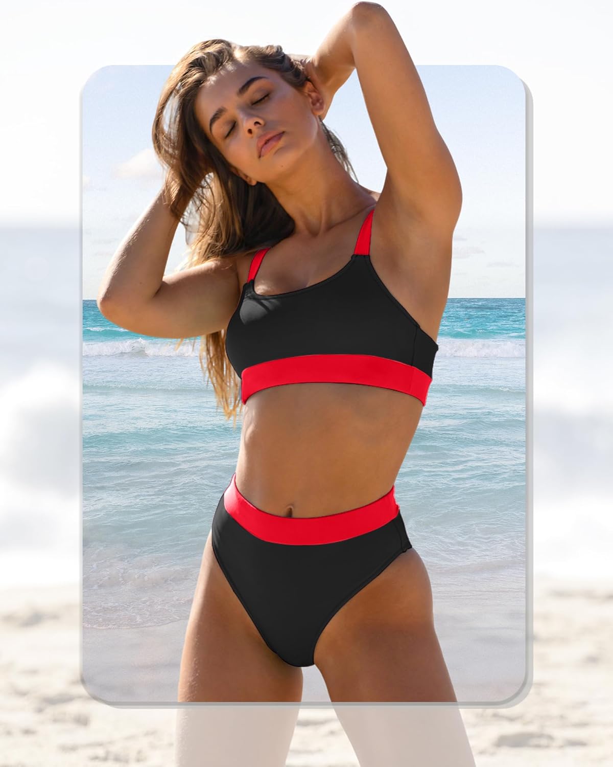 ZINPRETTY Women High Waisted Bikini Sets Color Block Swimsuits 2 Piece Bathing Suits Tummy Control Sporty Teens - Image 4