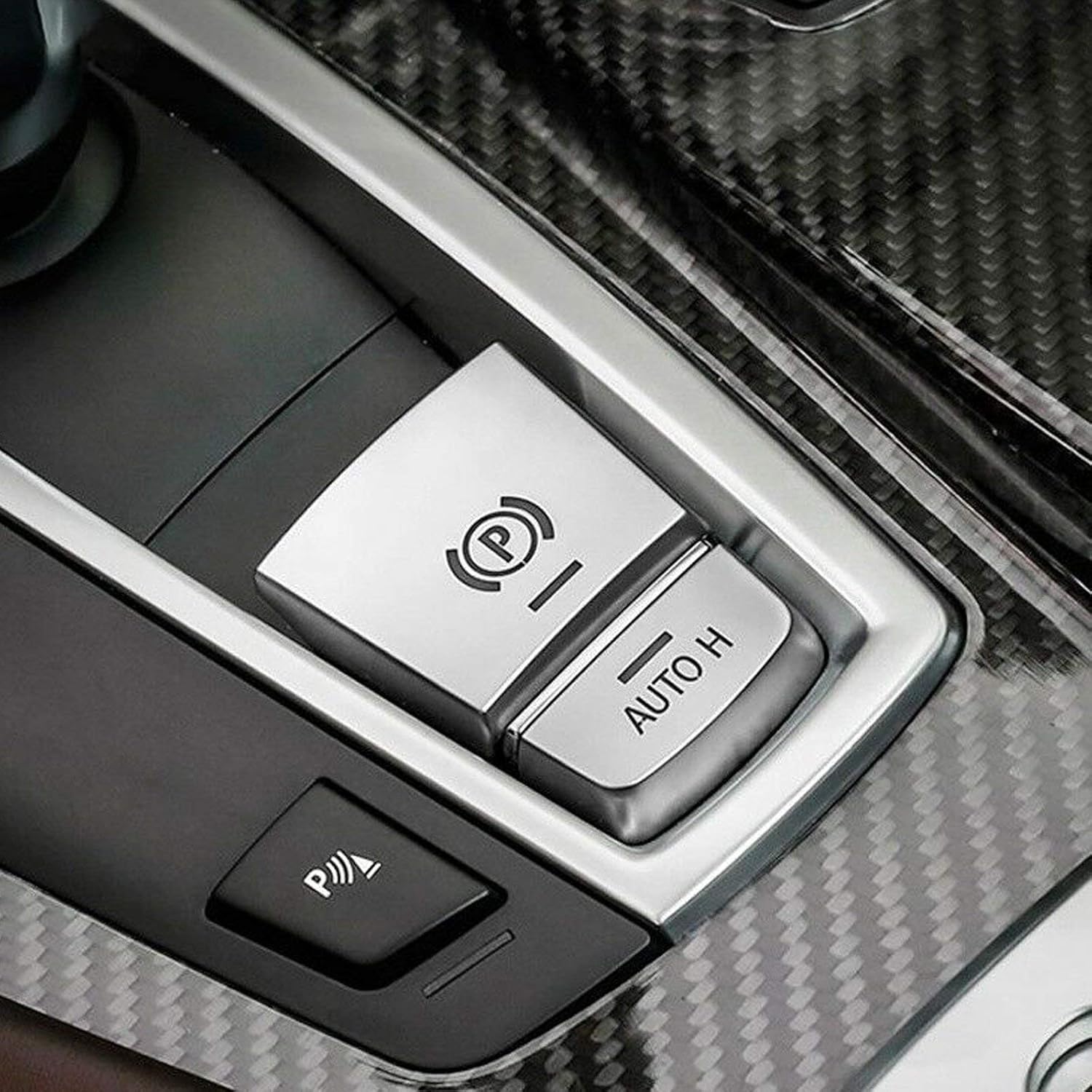 x xotic tech Parking Brake Hold P Handbrake Button Switch Cover Trim, Compatible with BMW 5 6 7 X3 X4 X5 X6 Series (Silver)