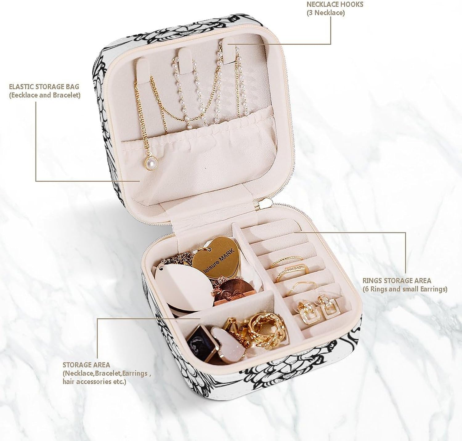 Women's Fashion Jewelry Box, Leaves And Cones Printing To Go Portable Jewelry Box, Personalized Travel Mini Jewelry Organizer,Exquisite Portable Jewelry Box image 5