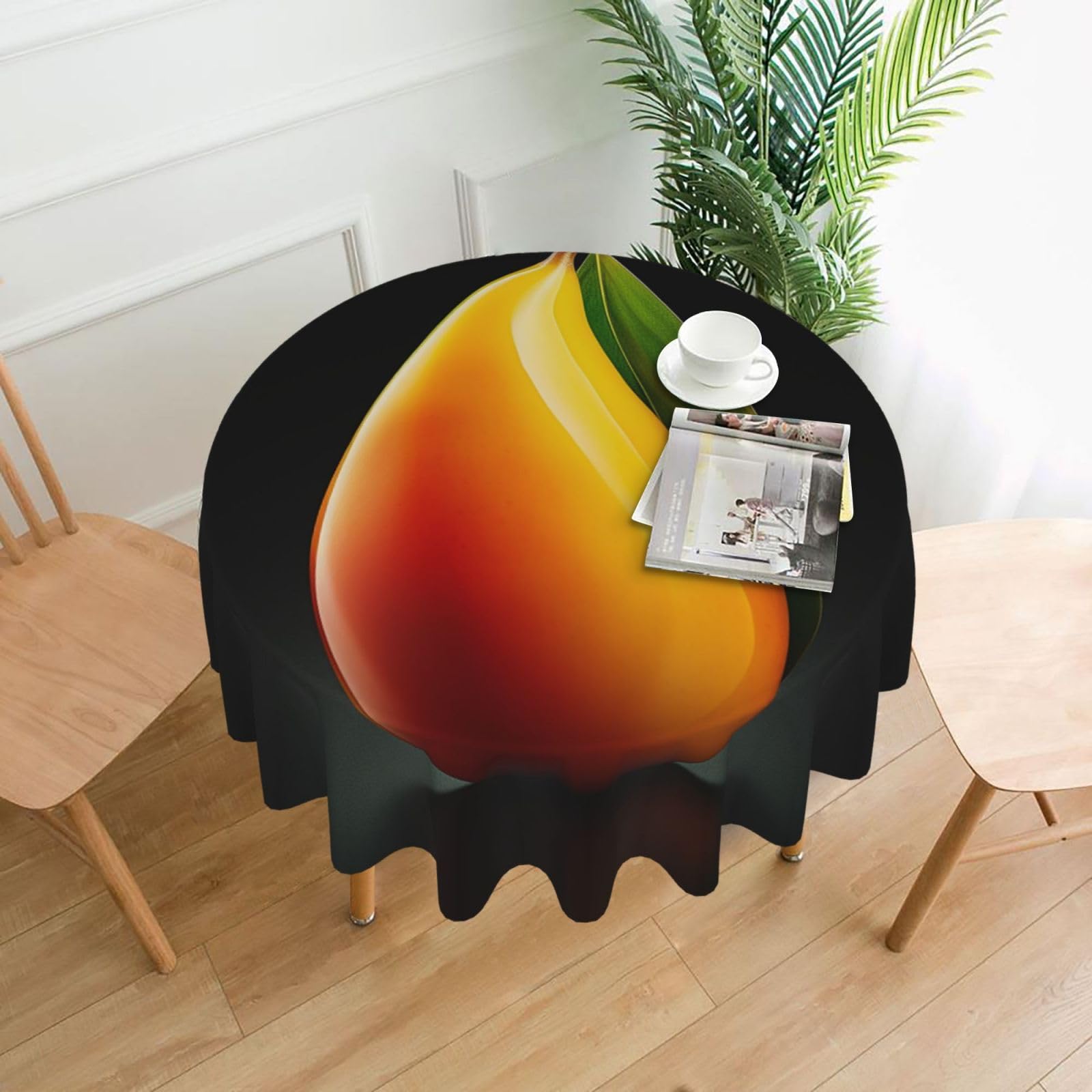 QMKFWT Mango Printed Round Tablecloth,Dust-Proof Wrinkle Resistant Table Cover Washable Polyester Table Cloth for Kitchen Dining Room Farmhouse Picnic Indoor Outdoor(Round 60 Inch)