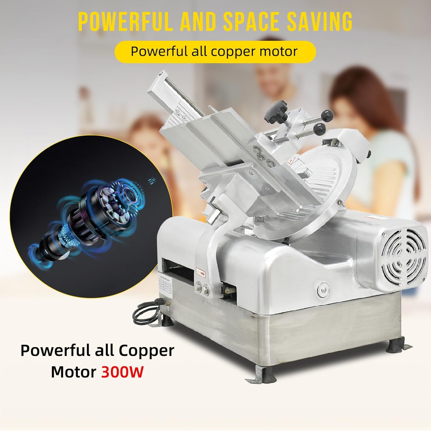 Commercial Meat Slicer, 13 in Electric Food Slicer - Fully-Auto 370W+550W, Stainless Steel, Adjustable Thickness 0-16 mm, Silver, Home & Commercial Use