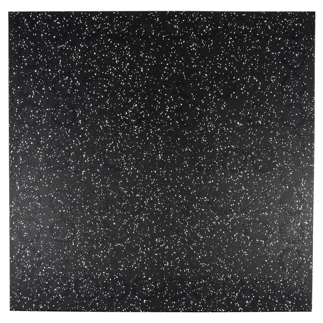 MCW Gym Flooring Mat Self Adhesive 1000 x1000 x 6 mm – Heavy Duty Rubber Floor Tile with White Speckles for Home, Gym, Garage & Workout Areas