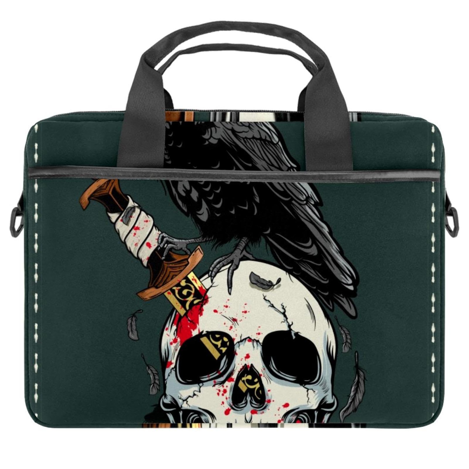 Funda para portátil de 13 a 14.5 pulgadas con diseño gótico de cuervo y calavera multicolor 8