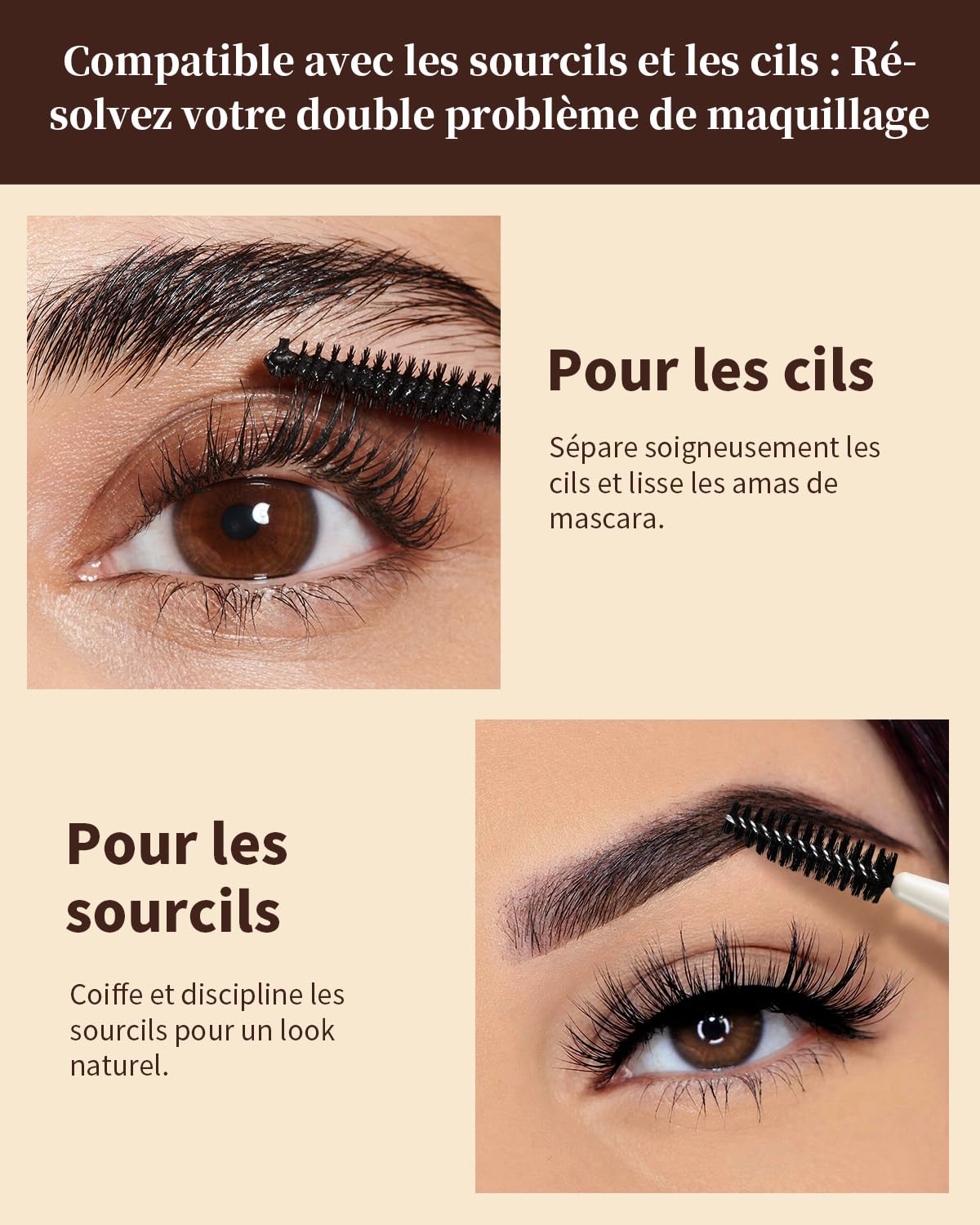 EIGSHOW Brosse À Sourcils,Pinceau À Sourcils Biseauté Double Extrémité Pour Définition Des Sourcils Et Eye-Liner,Brosse Vis Convient Pour Sourcils Et Cils (D108)