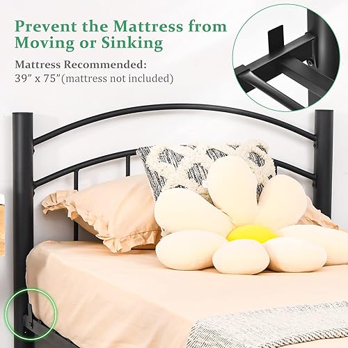 Miniatura 5 de Giantex Marco de cama de metal cama de plataforma moderna con cabecero y reposapiés base de colchón de soporte de listones de acero resistente sin