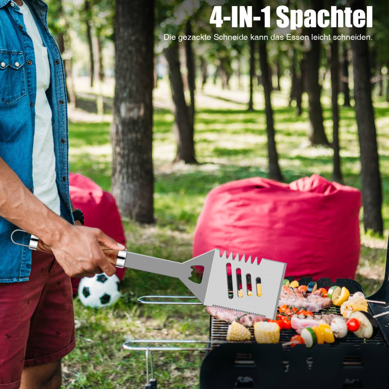 Grilliance Kit de Accesorios para Barbacoa de Acero Inoxidable de 26 Piezas, Juego de Herramientas para Parrilla Resistente con Estuche de Aluminio, Utensilios para Barbacoa para Hombres, marrón