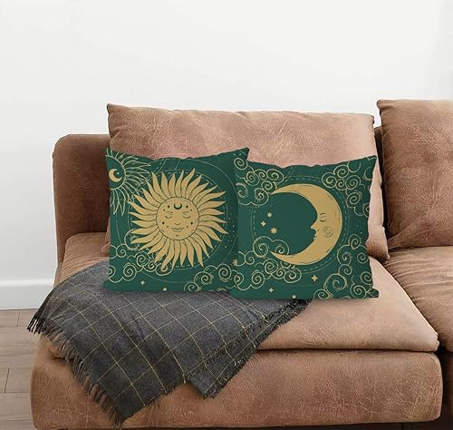 Miniatura 3 de Juego de 2 fundas de almohada misteriosas de astronomía y astrología retro, el sol y la luna, universo de mediados de siglo, 18 x 18 pulgadas,