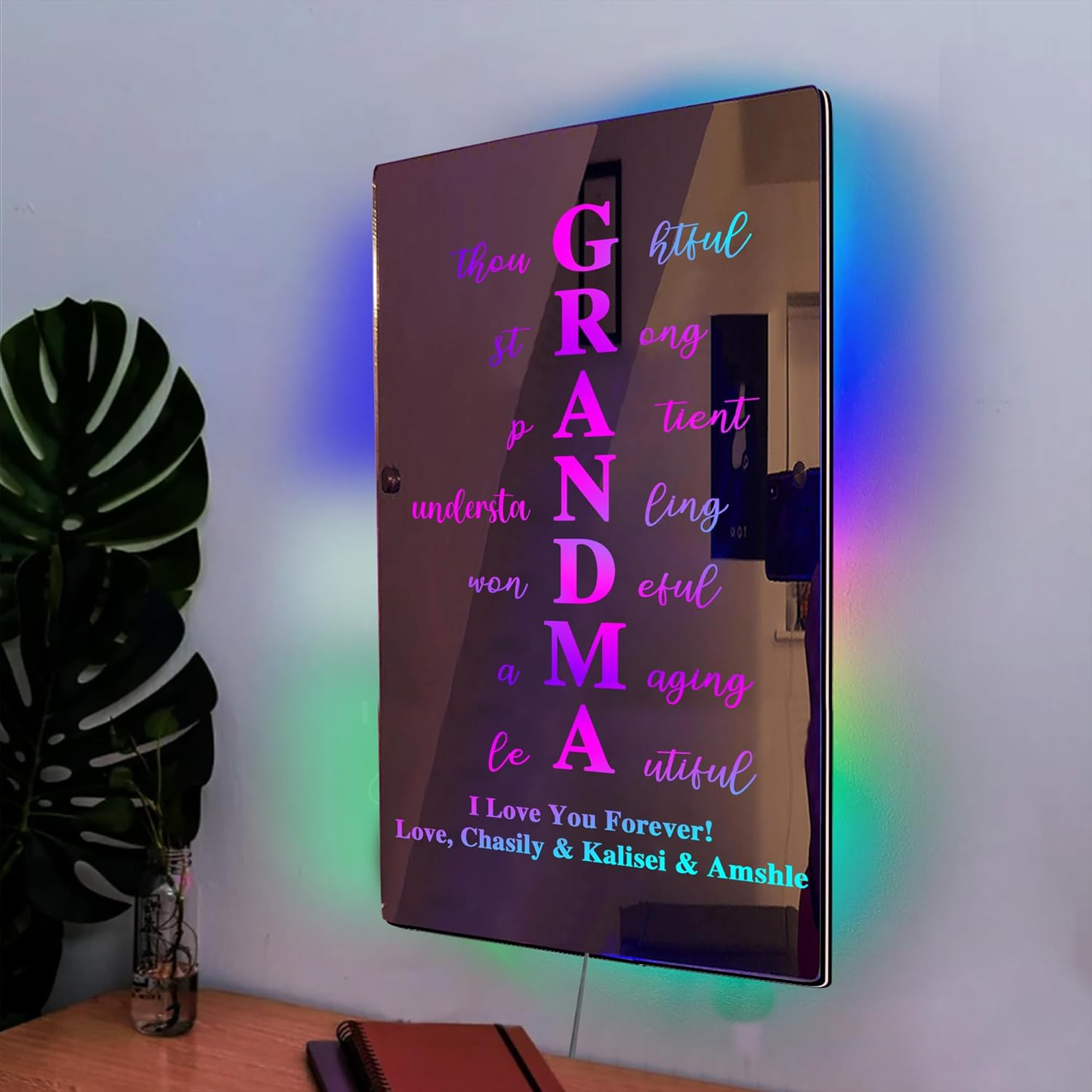 Personalized Amazing Mother Mirror Light, Custom Mom Affirmations Mirrors Sign, Inspiration LED Mirror Night Light Wall Art for Mother's Day, Home Decor & Birthday Gifts for Mom Mama