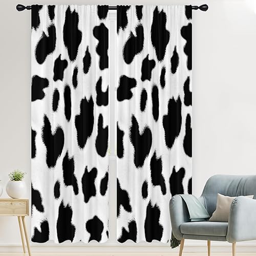 Miniatura 2 de Cortinas con estampado de vaca para habitación larga, lindas vacas blancas y negras, 42 pulgadas de ancho x 84 pulgadas de largo, cortina con