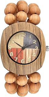 OIDEA Bohemian Bracelet Watches with Wood Beaded Band: Handmade Wooden Retractable Strap Arabic Numerals Tonneau Wrist Watches Wristband for Womens and Mens Style a