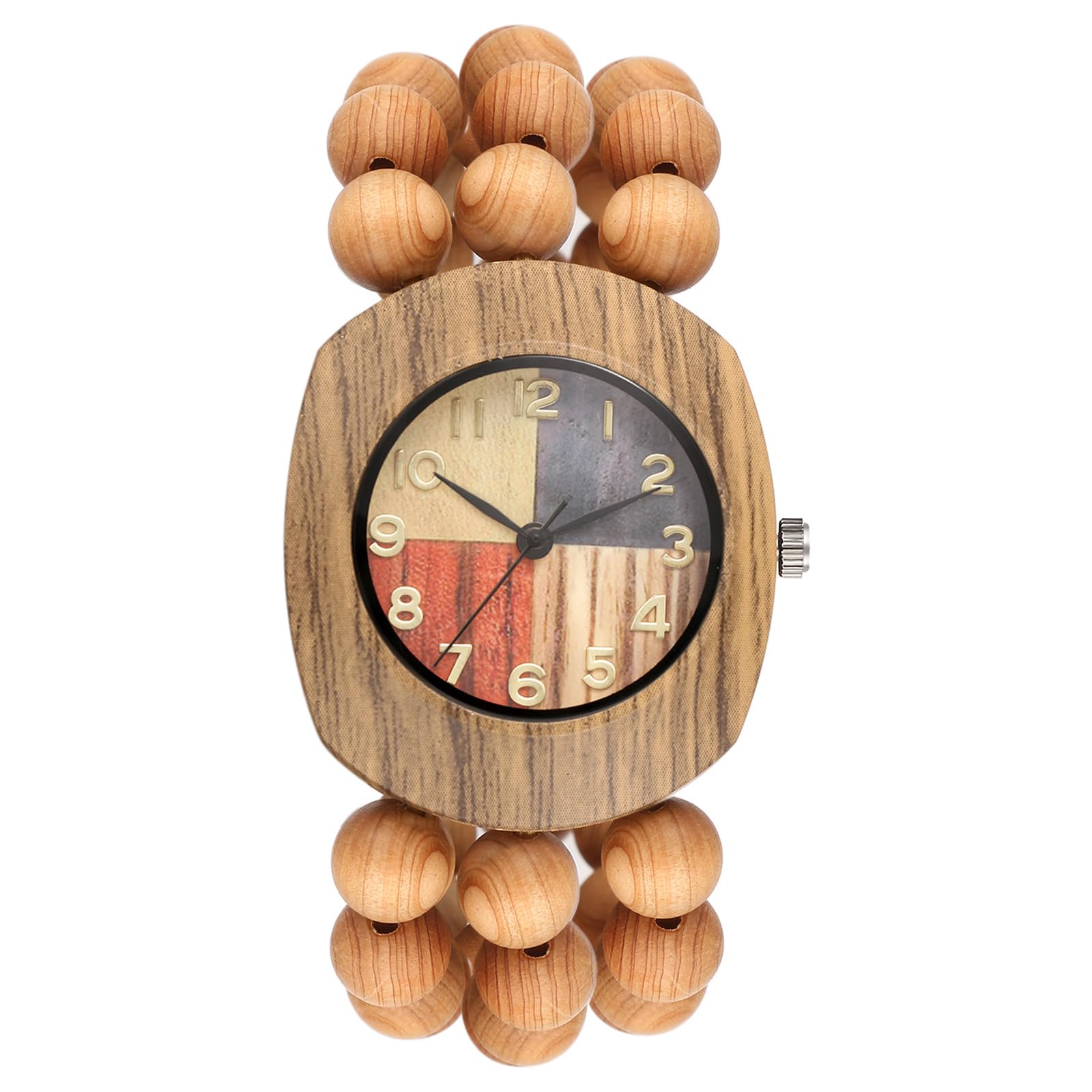 Avaner Armbanduhr Damen Elastische Naturholzuhr: Boho Damenuhr Arabische Ziffern Buddhistisches Perlenarmband Wasserfeste Frauenuhr Beruf Alltag Analog Quarzuhr Geschenk für Frauen Mädchen