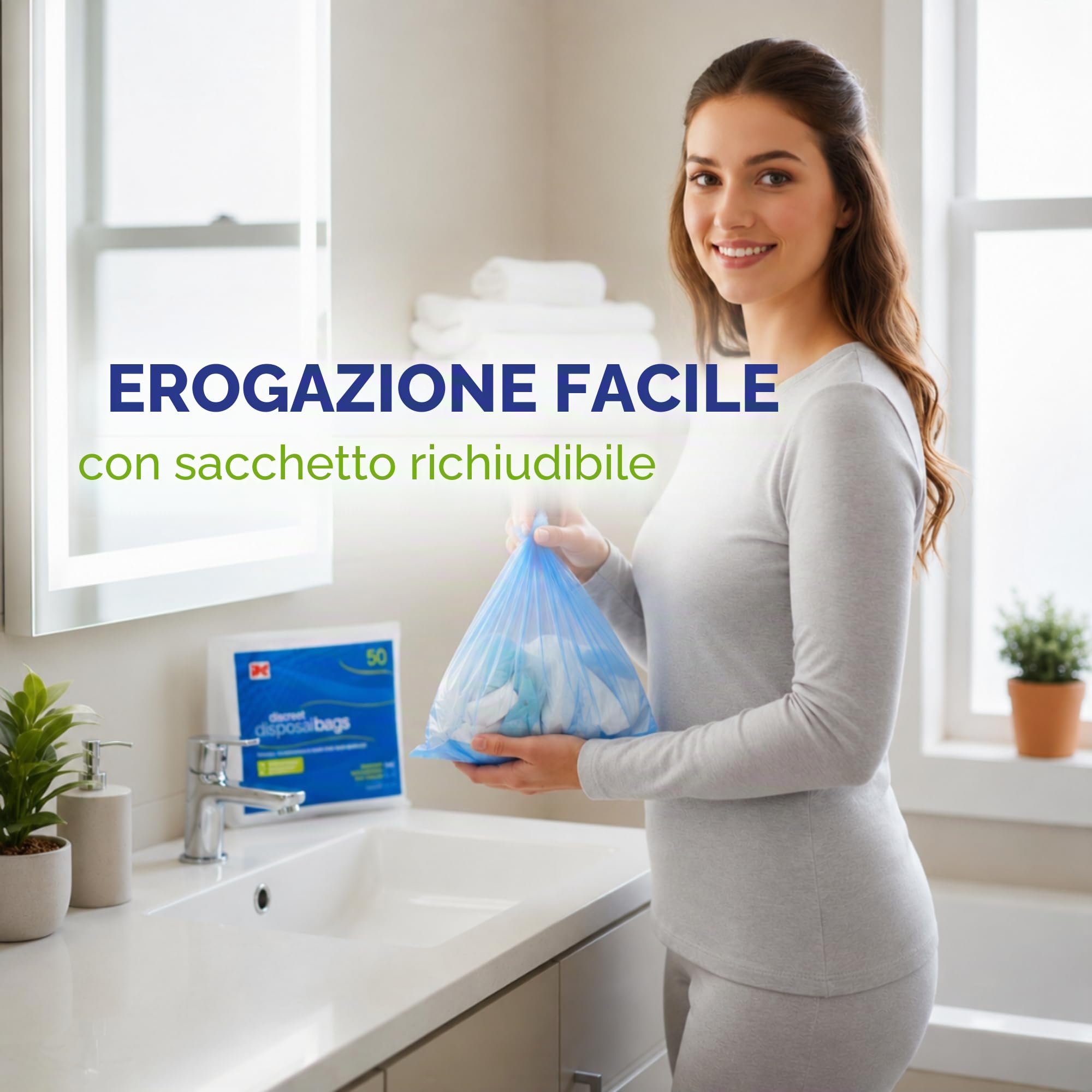 Kordis Sacchetti per l'incontinenza adulti, 5 x 50, profumati, manici, usa e getta, discreti