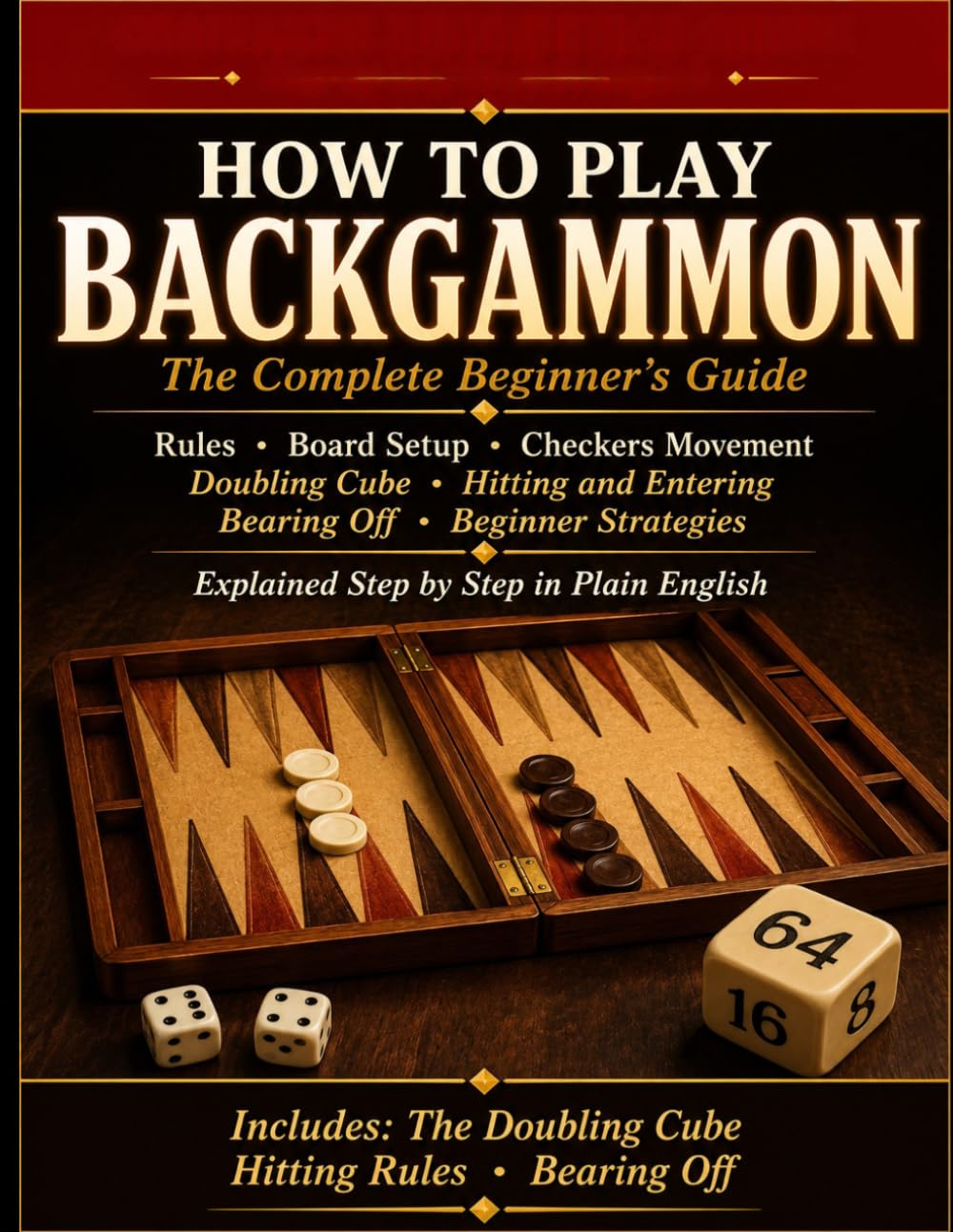 BACKGAMMON: How to Play Backgammon: The Complete Beginner's Guide. Rules, Board Setup, Checkers Movement, Doubling Cube, Hitting and Entering, Bearing Off, and the Beginner Strategies That Win.