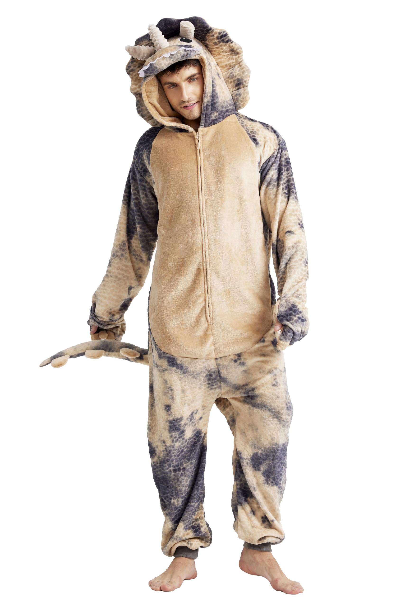 Loiahoer Unisex Disfraz de Triceratops Pijama,Disfraces de Carnaval y Halloween,Novedad Dinosaurio Pijama de Mameluco para Adultos Mujer Hombres