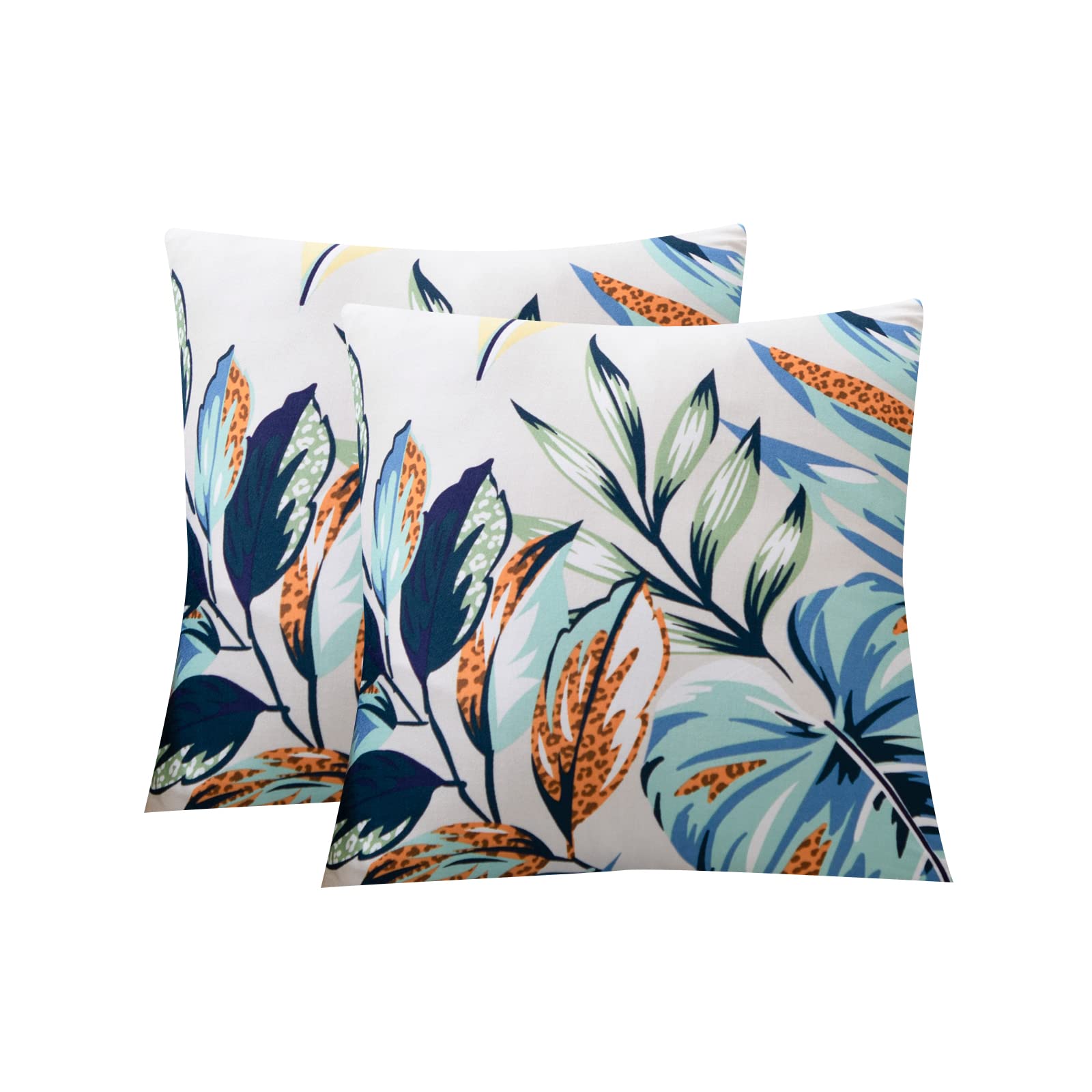 Jaotto Federe Confezione da 2 Federe Cuscini Divano Decorativi Fodere Quadrati Spandex 45x45cm Cuscino Copricuscini per Soggiorno Camera da Letto Casa(Foglie Foresta,Set di 2)