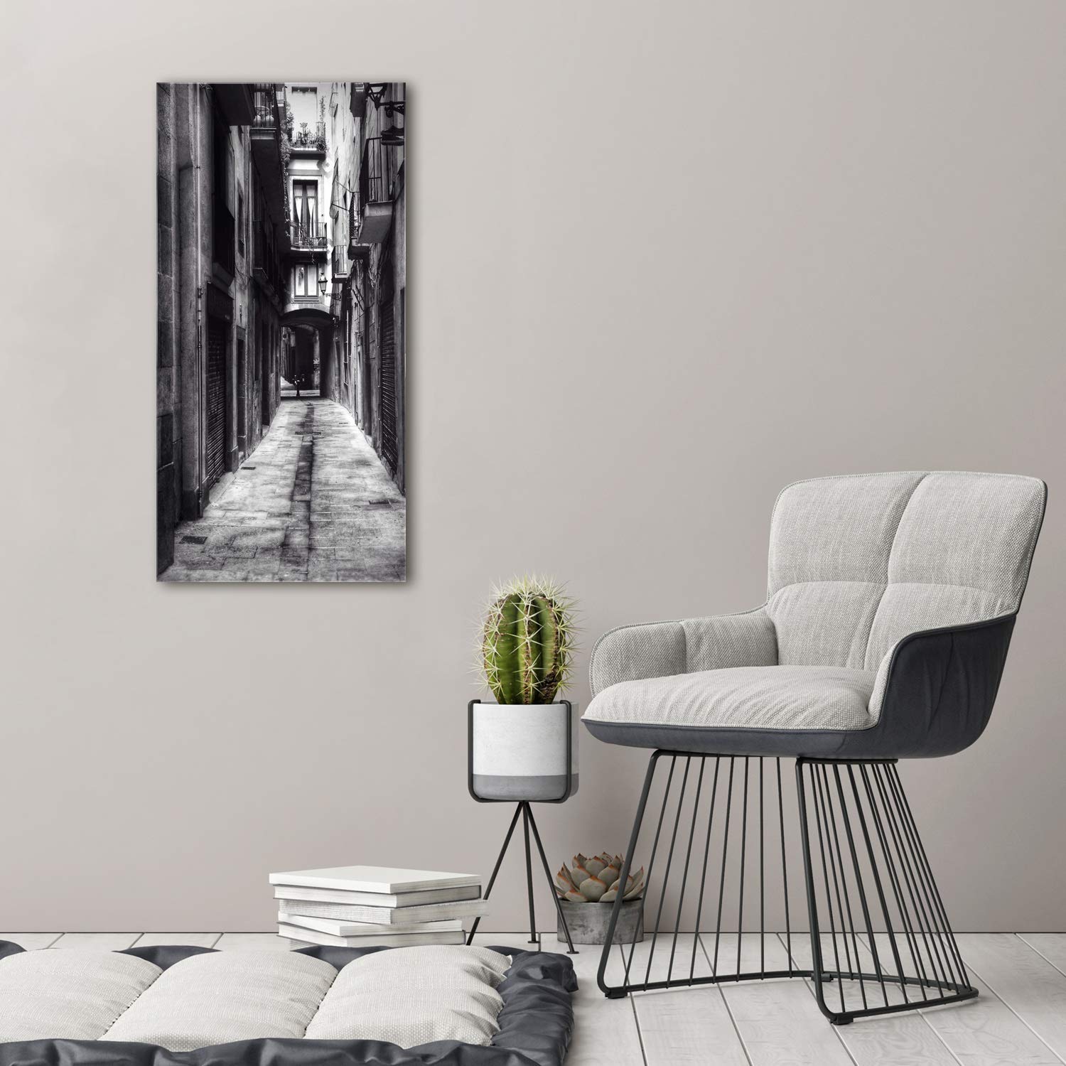Tableau Déco Verre Trempé Tulup 50x100cm - Motif Barcelone Noir Et Blanc, Moderne, Neuf