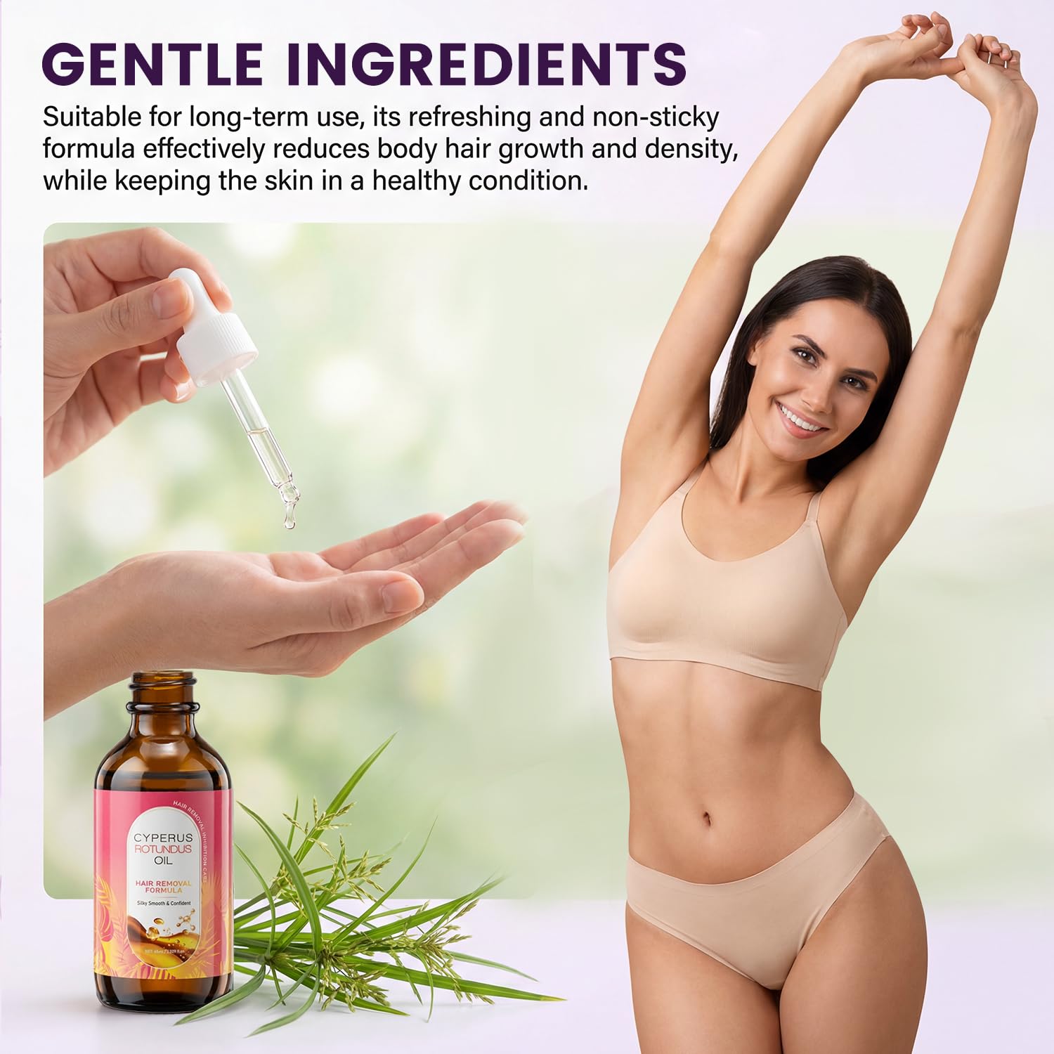 Natural Cyperus Rotundus Oil for Hair removal 60ml, Hair Removal Oil for Slow Body Hair Growth, Reduces Unwanted Hair Growth for Women & Men, Soothes Skin & Minimizes Pores for All Skin Types