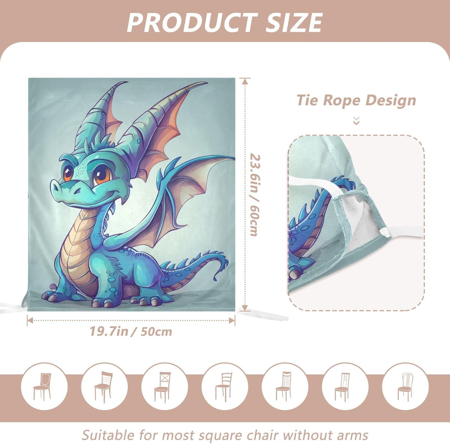 ALAZA Cute Blue Dragon Chair Back Cover Set of 6, Washable Reusable Removable Chair Slipcovers Decorative Chair Cover for Home Kitchen Wedding Party