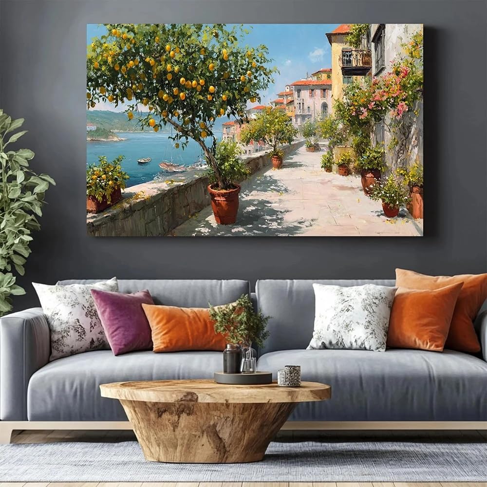 LTjiajuypd Mediterranean Coast Wall Art village landscape, Canvas Print Posters, Modern Home Living Room Home interior Decoration(30x50CM/Frameless)