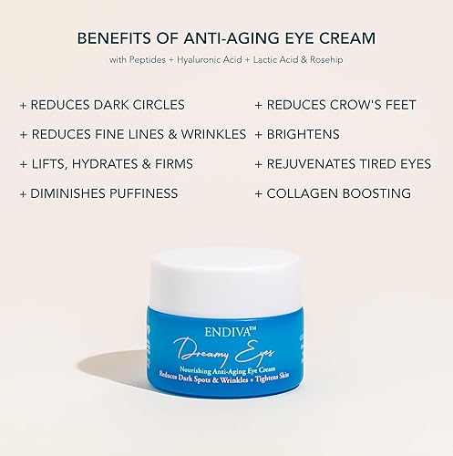 Miniatura 3 de ENDIVA Crema nutritiva antienvejecimiento para ojos con péptidos, ácido hialurónico y ácido láctico, reduce la apariencia de bolsas debajo de los