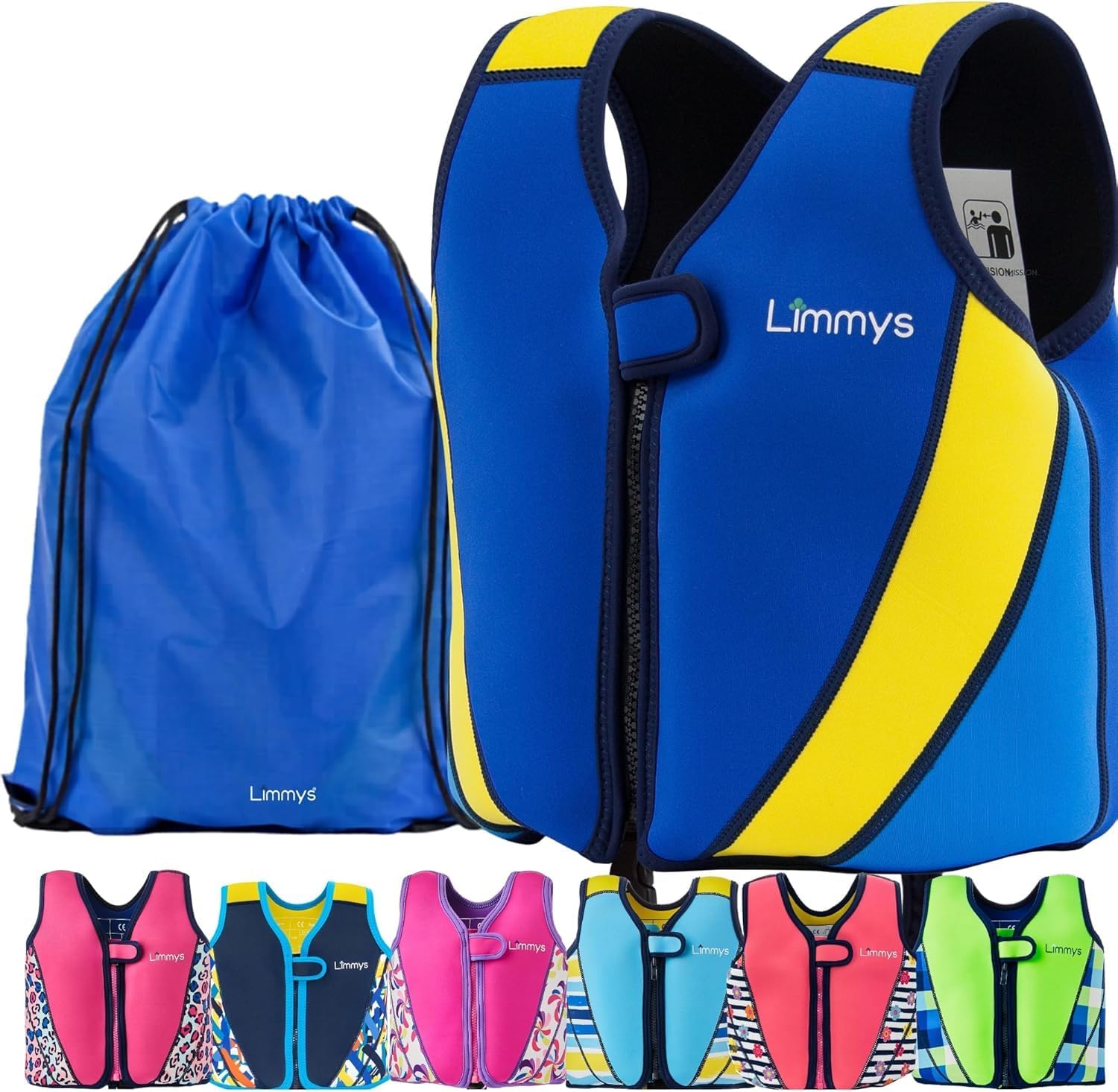Limmys Premium Kids Swim Vest - Toddler Swim Jacket, and Buoyancy Swimming Aid - Modern Design Swimming Vest for Boys, Girls and Babies - Drawstring Bag Included