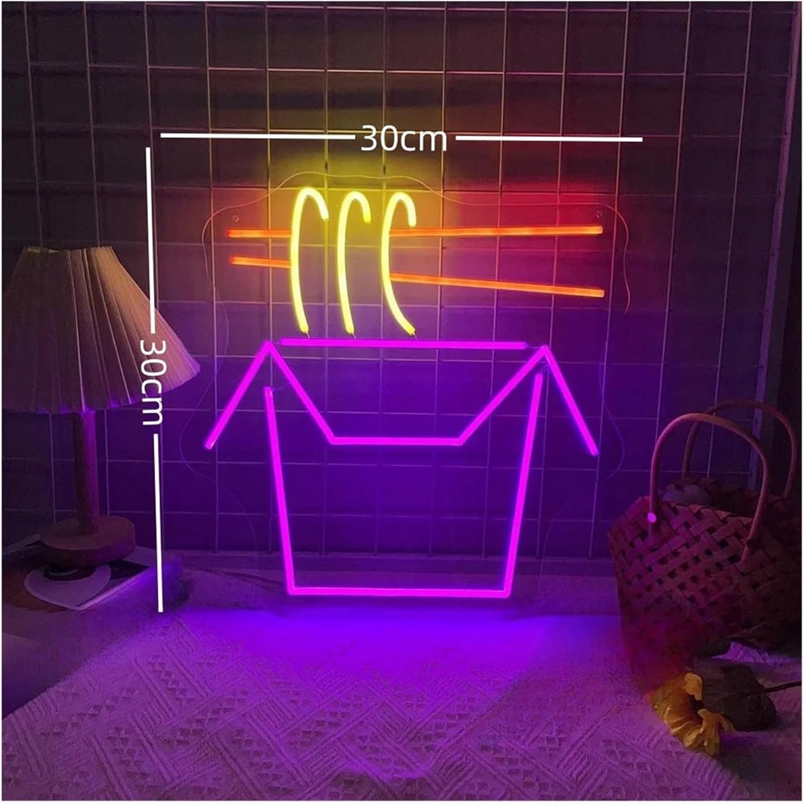 Per insegne al neon Noodles per decorazioni murali, sala d'arte per cucina, ristorante(30cmx30cm)