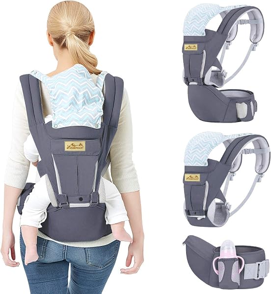 Viedouce Porte bébé Ergonomique avec Siège à Hanche/Pur Coton Léger et Respirant/Multiposition:Dorsaux,Réglable pour Nouveau-né et Petit Enfant de 3 à 48 Mois (3,5 à 20 kg) - 4