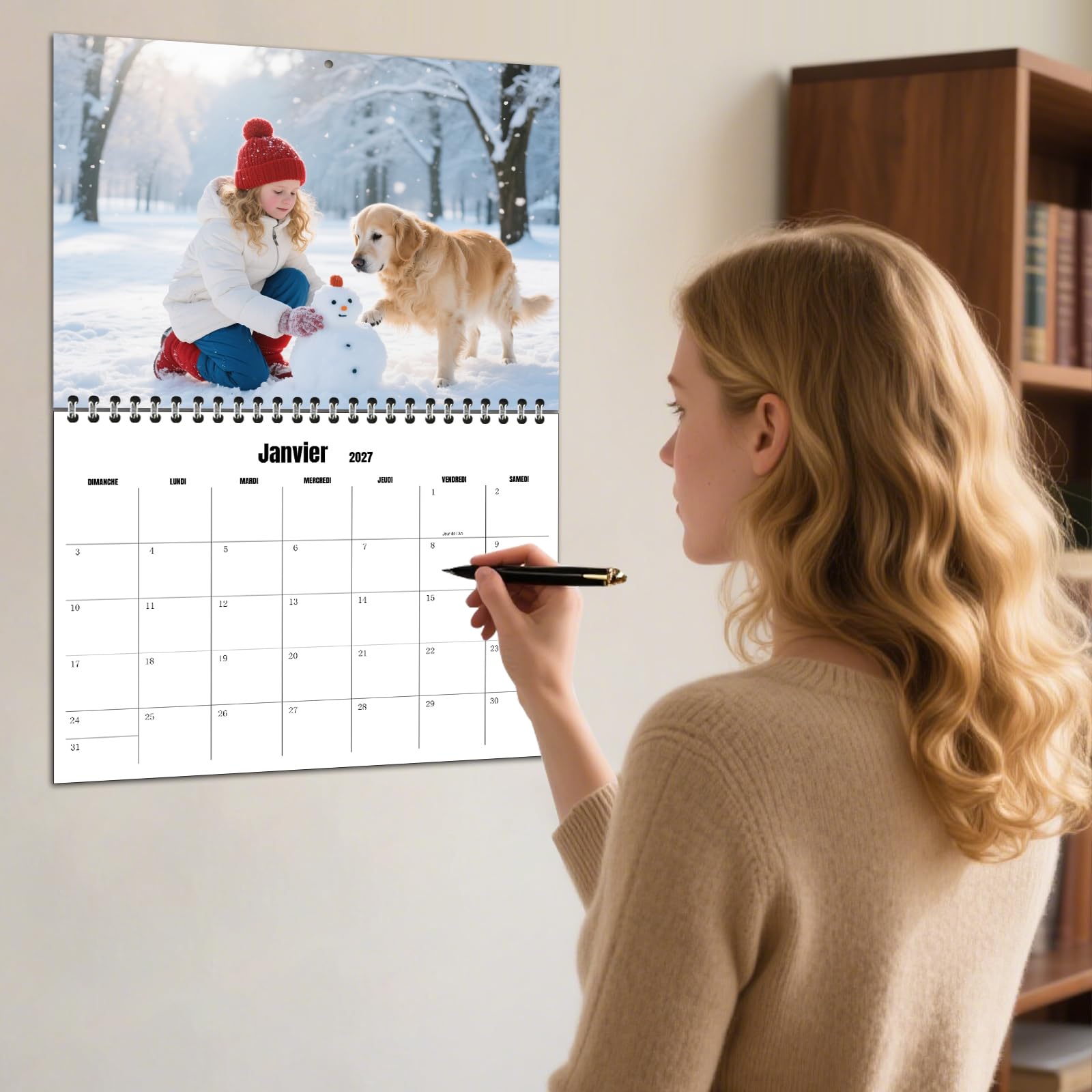 Calendrier mural personnalisé 2027 pour la maison et le bureau - Imprimez vos 13 souvenirs et créez votre propre calendrier personnalisés 2027 - Cadeau de Noël personnalisé
