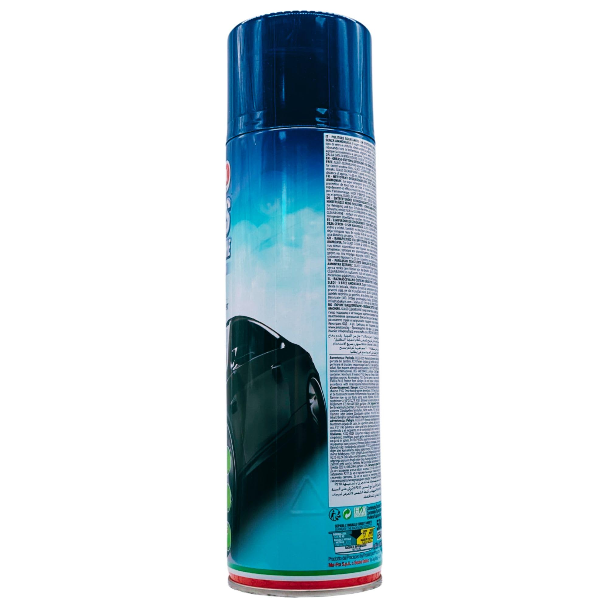 Pulitore Sgrassante Spray Glass CLEAN & SHINE Per Vetri e Cristalli Auto, Con Effetto Brillante. Potente e Veloce, Niente Aloni, Senza Ammoniaca 500ml (4 Spray)